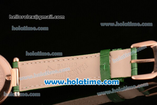 Franck Muller Ronde Miyota Quartz Rose Gold Case with Green Leather Bracelet White Dial and Green Stick Markers - Click Image to Close